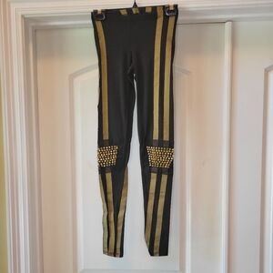 Womens Black & Gold Spiked knee leggings